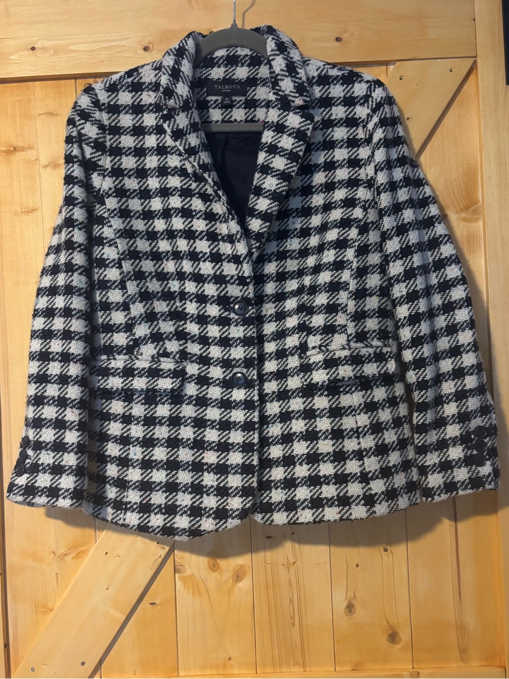 Talbots Wool Houndstooth Tweed Blazer Black White w/Pink/Blue Speckles  10P